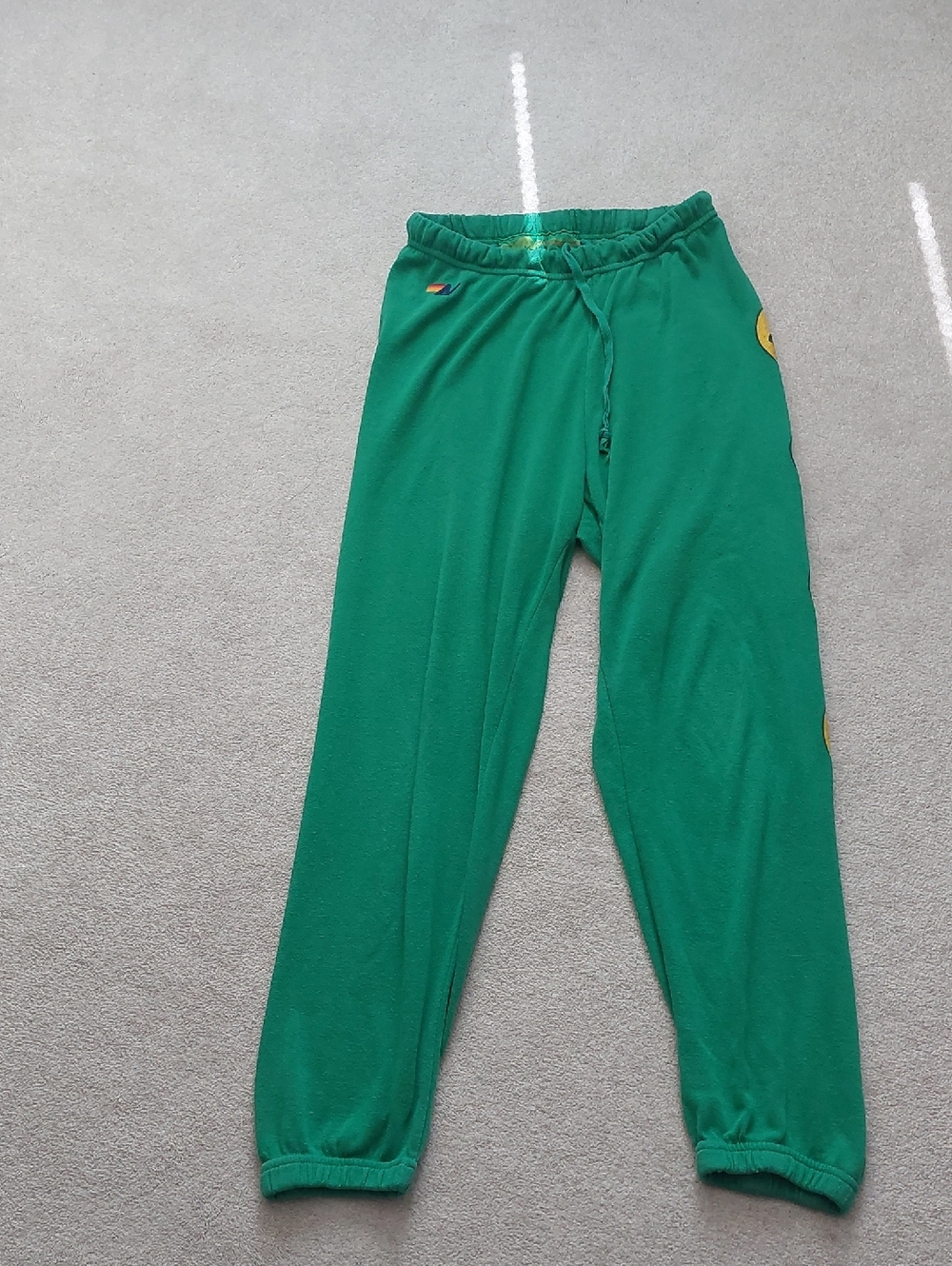 Aviator Nation Green Woman  Sweatpants with Smily Face.Logo